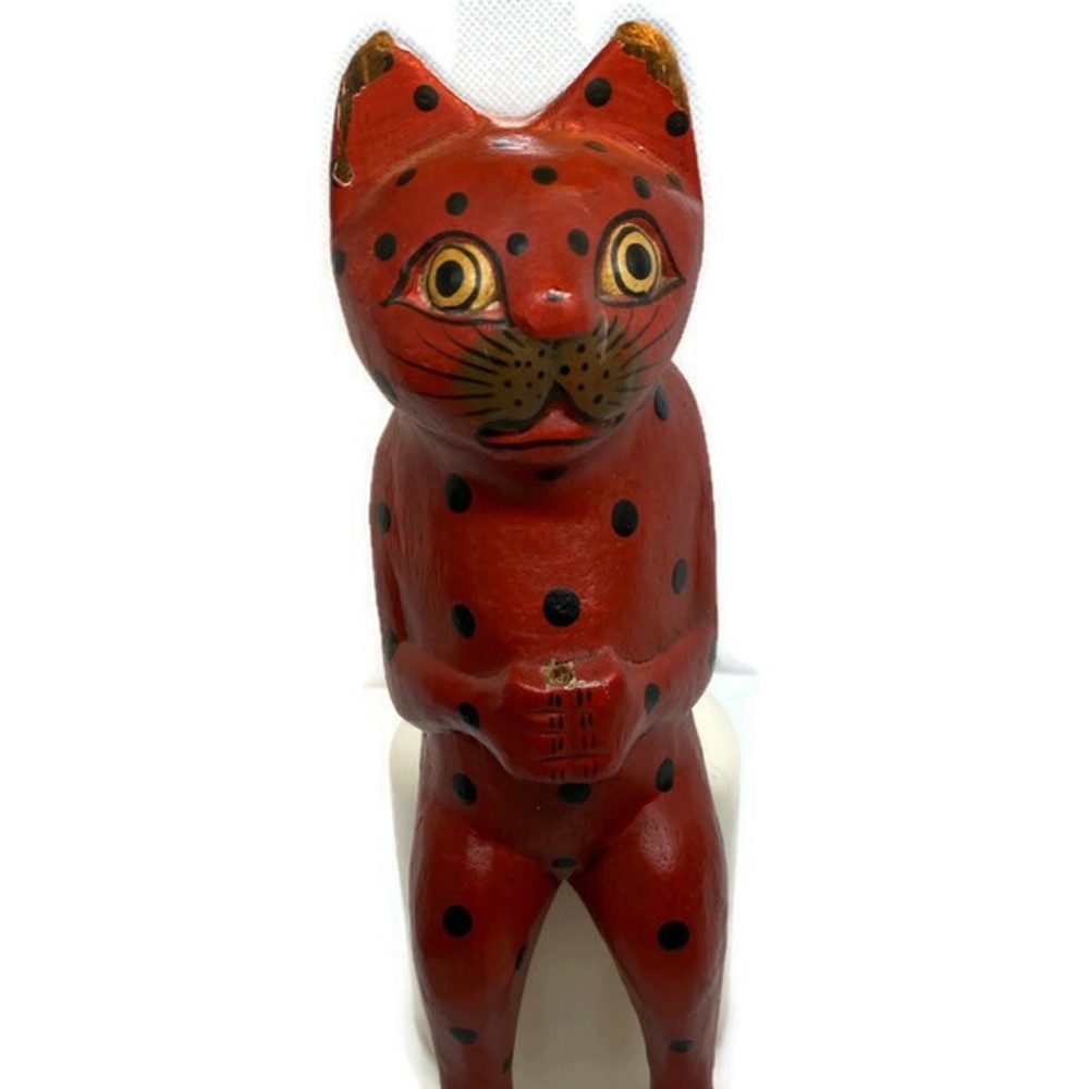Vintage Wooden Cat Shelf Sitter Painted Whimsical